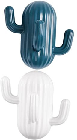 SHINEOFI 2pezzi Ganci Da Parete Cactus Appendini Adesivi Resistenti Senza Forare Supporto Multiuso Per Cucina e Bagno Design Cartoon Antigraffio Con Verde e Bianco