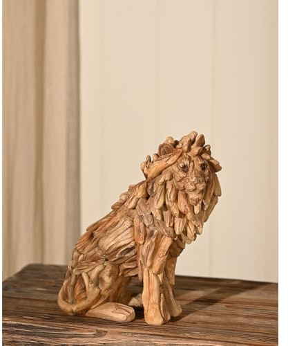 Widdop and Co Naturecraft Figur sitzender Löwe aus Kunstharz, Treibholz-Kollektion