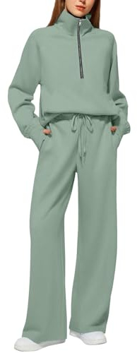 lounge wear sets for women uk, Tracksuit Full Set Wear 2 Piece Ladies Fall Fleece Tracksuits Comfort Long Sleeve Activewear Zip Coat Tops Trousers Sets Fashion Casual Autumn Winter Clothing Green