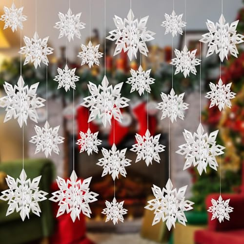 Weihnachten 3D Schneeflocken Deko, 18pcs Schneeflocken Girlande, weihnachtsdeko Schneeflocke Papier, Geeignet für Weihnachtsfeiern, Geburtstage, Winterdekorationen und Silvesterfeiern(Weiß)