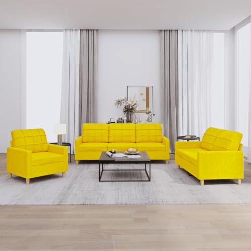YuuSsea 3-TLG. Sofagarnitur Hellgelb Stoff, Metallgestell, mit Kissen – Robustes Wohnzimmer Set für Komfort und Stil, 1 Sessel, 1 Zweisitzer, 1 Dreisitzer