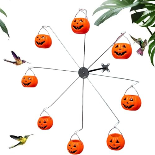 Kustimantu Distributori Di Cibo per Uccelli Esterno - Mangiatoia Mulino A per Uccelli con 8 Secchielli Zucche | Decorazione Da Giardino per Halloween Da Appendere Recinzione Albero Terrazza