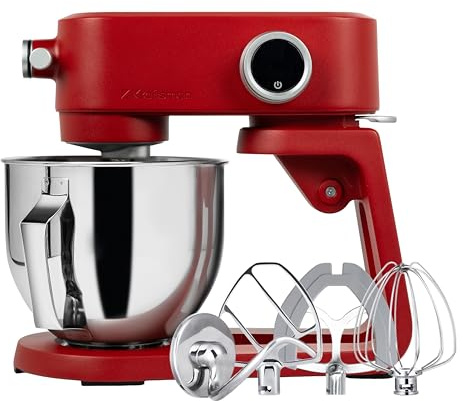Kraftsman Robot de cocina, amasadora para masa de pan, carcasa de metal, 8 niveles con temporizador, cuenco de 5 L, 4 cabezales de acero inoxidable (rojo)