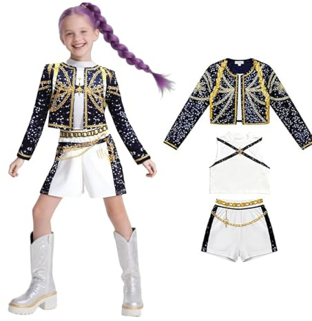 Efymosce Déguisements Demon Hunters pour Enfant, Rumi Hunters Costume Filles, Costume de Chasseurs de Démons pour Carnaval Halloween Party Anniversaire Masquerade Costume
