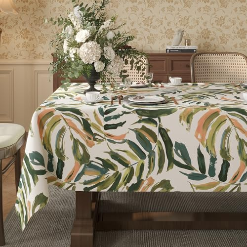 HOMOHEINI Rectangle Table Cloth,100% Waterproof Tablecloth Oil Proof Spill Proof Vinyl Table Cloth, Wipe Clean Plastic Table Cover for Dining, Camping, Indoor and Outdoor 54 x 78,Palm
