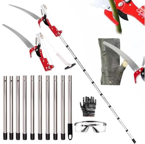 Tree Loppers Long Reach Telescopic, 82-402cm Telescopic Tree Pruner, Long Reach Pruner, Lightweight Telecopic Tree Prunner with Extendable Handle & 35cm Saw for Yard Garden Patios Trees Branches