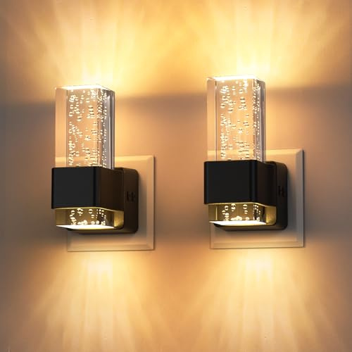 Quntis Luz Nocturna Enchufable LED con Sensor Crepuscular, Luz Cálida 3000K, 3 Niveles de Brillo Ajustables, Bajo Consumo 1W, Luz Ambiente Nocturna para Dormitorio, Pasillo, Baño, 2 Piezas Cuadrada