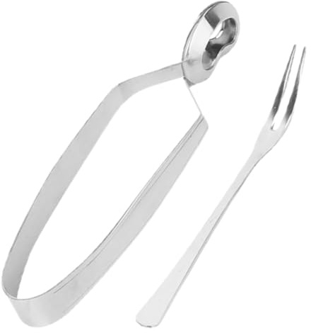 Kichvoe Stainless Steel Snail Tong and Escargot Fork Set, 2pcs Seafood Clip for Home Tableware, Kitchen Utensils for Escargot and Barbecue Cooking