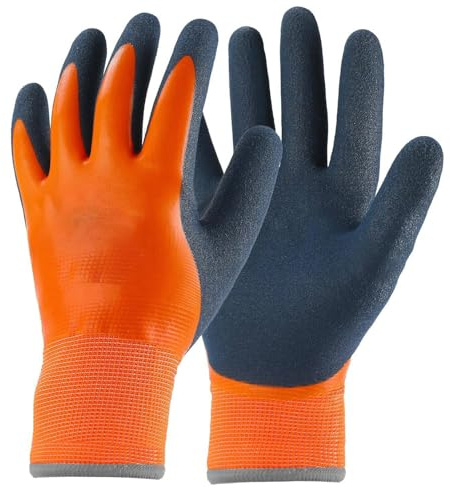 Ventox Waterproof Thermal Winter Gloves for Men & Women, Insulated Fleece Lining, Double Latex-Coated Safety Work Gloves for Cold Weather, Gardening & Multipurpose Use (Orange, Large)