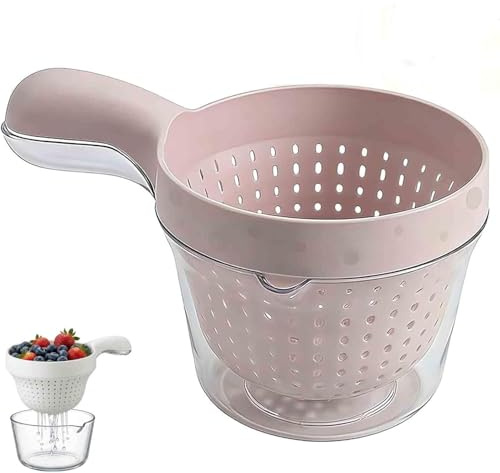 Piccolo scolapasta da cucina, a doppio strato, con manico, mini rondella 2 in 1 per frutta e verdura, colino portatile per bacche, pomodori e uva