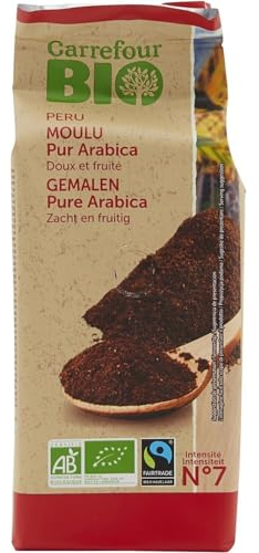 Café Moulu 100% Arabica du Pérou, Bio et Commerce Équitable, 250 g, Doux et Fruité, Torréfaction Soignée pour une Tasse Pleine de Caractère - Lot de 3