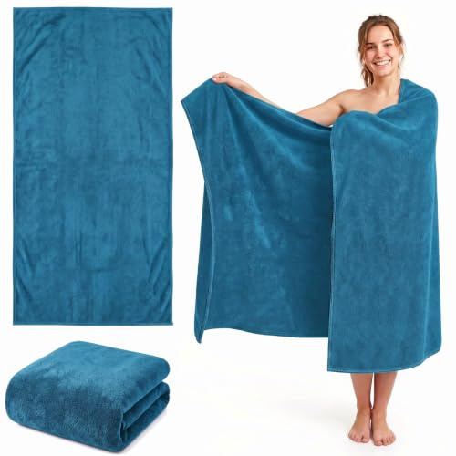XXL Badetuch Groß 100x200 cm -Saunahandtuch&Badehandtuch Groß, Mikrofaser | Weich Saugfähige, Sauna Handtuch & Saunatuch für Damen und Herren, Duschtuch für Sauna Strand & Bad (Pfauenblau)