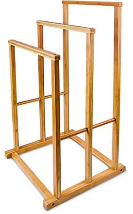 Relaxdays Porte-Serviettes sur pied support 3 Barres HxlxP : 82,5 x 42 x 42,5 cm en bambou salle de bain serviteur de chambre, nature