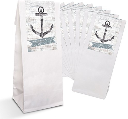 Logbuch-Verlag 25 Gastgeschenk Papiertüten Anker maritim Tischkarten Geschenk Gäste give-away weiß blau Deko Verpackung Papierbeutel Lebensmittel 7 x 20,5 x 4 cm