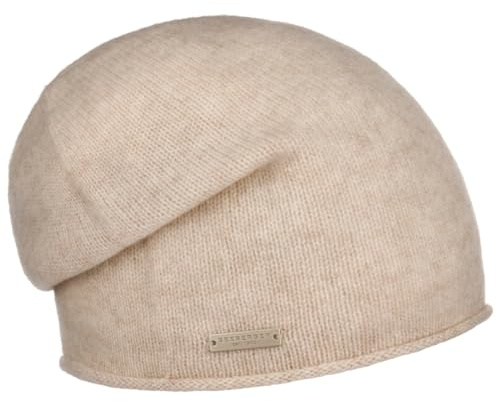 Seeberger Kashmir beanie med rullad kant kashmirmössa stickad mössa vintermössa sjöberger lång beanie stickad mössa beanie oversize, Sand (94),
