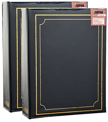 Arpan Photo Album 6x4 10x15cm for 200 Photos Slip In – Pack of 2 Blue Padded Slip In Photo Albums | Photo Albums 6x4 200 Photos Slip In | Photos Album with CD Pocket and Gold Detail Cover