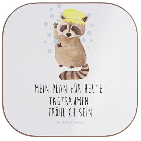 Mr. & Mrs. Panda Untersetzer für Gläser Waschbär - Geschenk, Fröhlich, Tagträumen, Holzuntersetzer, Tasse, Coaster, gläseruntersetzer, Glas, Seifenblasen, Lustige Sprüche, Waschen, Plan
