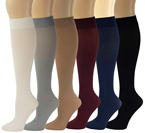 SUMONA 6 Pairs Women Opaque Stretchy Spandex Knee High Trouser Socks (9-11, 6 Pairs Assorted #3)