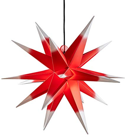 Steinfigurenwelt Gießen LED WEIHNACHTSSTERN 3D XXL 80 cm Faltstern Außenstern Adventsstern Wetterfest für außen und innen 4m Kabel von Dekowelt (Rot mit weißen Spitzen)