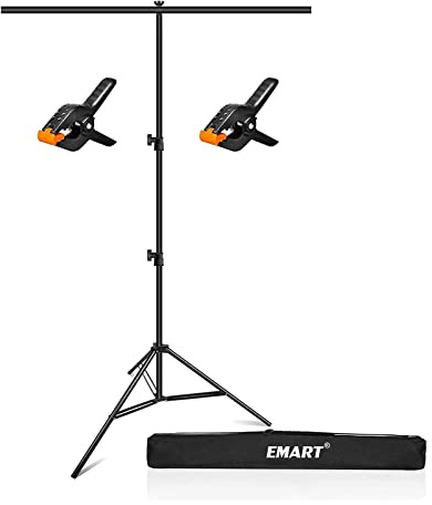 EMART Système de Support en T De 0,9 X 2 M avec 2 Pinces et un Sac de Transport, Adapté aux Studios Photo, À la Photographie de Portraits et de Produits