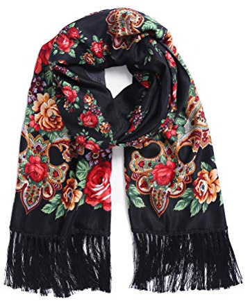 Gudessly Foulard traditionnel imprimé exotique pour femme chaud doux et long rectangulaire tendance, noir, taille unique