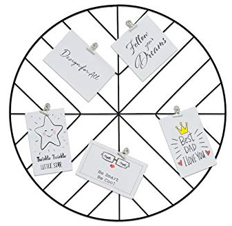 TIME HOME DEVELOPMENT Portafotos múltiple Rejilla metálica para decoración Pared Forma Redonda 45cm (Negro)