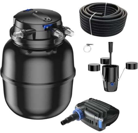 AquaOne Juego de filtros para estanque n.º 49s CPA 50000, filtro de presión de 120 W, bomba de estanque ecológica, hasta 80.000 l, manguera para estanque, arroyo, lámpara UV