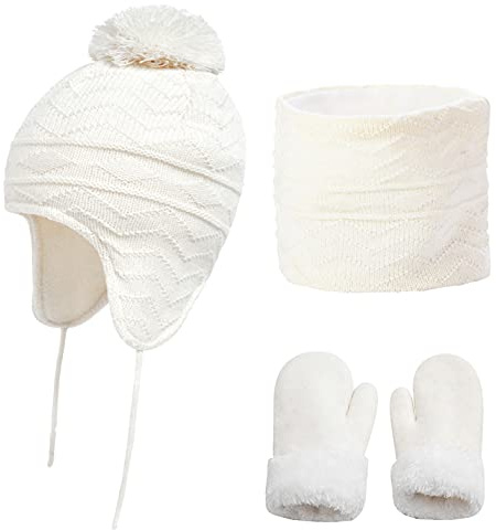 CheChury Sombrero y Bufanda Conjunto para Niños y Niñas Invierno Linda Suave Sombrero Beanie Caliente Bufanda de Lana y Manopla Guantes 3 Piezas Conjunto Accesorios de Invierno