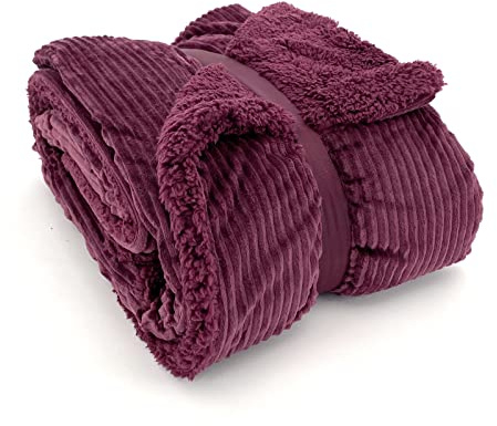 heimtexland super Dicke Cord Kuscheldecke mit flauschigem Sherpa Fell Wohndecke 200x150 Decke elegant Kuschelweich Geschenkidee Weihnachten Typ767 Bordeaux