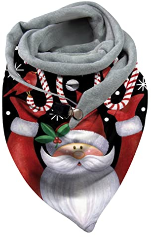 Weihnachtsschalen Damen Dreieckschal Winter Herbst Wickelschal Mit Knopf Elf Drucken Schal Halstuch übergroßer Weihnachts Deckenschal Karo Tartan Fransen Poncho