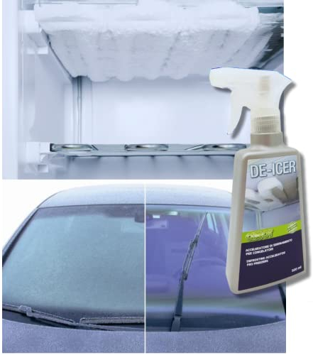 DE-ICER Axor De-ghiacciante per Freezer Effetto Immediato. Utilizzabile per Parabrezza Auto, Adatto a Tutti i Tipi di Vetro. 500 ML Made In Italy