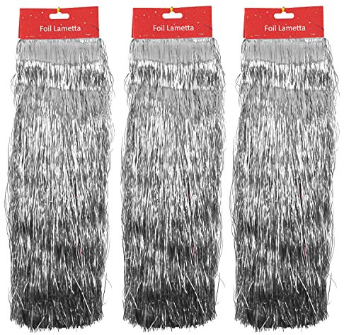 HOVUK® 3 x decorazioni natalizie in lametta, 1,2 m, argento, per albero di Natale e soffitto, decorazione natalizia per casa, ufficio, matrimoni, feste di compleanno