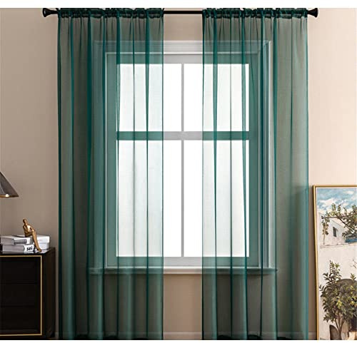 GIVBRO Sheer Curtain Window Drapes Transparent Voile Door Curtain Rod Pocket Panel for Home Room Decoration Dark Green, 140 * 160cm
