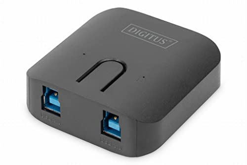 DIGITUS USB 3.0 Sharing Switch - 5 Gbps - teilen Sie EIN USB-Gerät mit Zwei PCs - Gerätewechsel per Knopfdruck - Status LED - Plug & Play - ohne externes Netzteil - schwarz