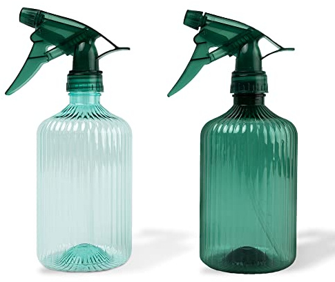 essen 2 Pack Spray Bottles 500ml Multi Use For Cleaning, Gardening, Water, Hair & Beauty, etc. Adjustable Spray, Leak Proof, Durable & Long-Lasting Dark & Light Green Clear Plastic
