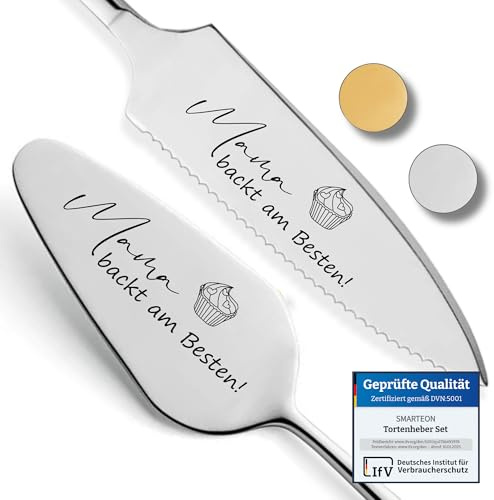 SMARTEON Tortenheber inkl. Tortenmesser im Set mit persönlicher Gravur als Geschenk für die Mama zum Geburtstag - Geschenk für Muttertag - personalisierte Geschenke (Mama, Silber)