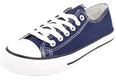Ladies Canvas Trainers Low TOP Pumps Girls Womens LACE UP Plimsolls Girls Shoes Navy Blue UK 4