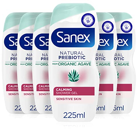 Sanex Organic Agave Calming Shower Gel 225ml , shower gel for sensitive skin , natural prebiotic from organic agave , moisturises and soothes skin , 12 hour hydration , supports natural skin balance