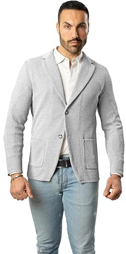 Blazer in Cotone, Giacca Jacket da Uomo Slim Fit - Punto Cucitura Chicco di Riso - Artigianale, Made in Italy - Casual, Classica Sportiva (IT, Testo, XXL, Regular, Regular, Grigio)