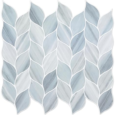 Tilingview 10 Pcs Vinyl Leaf Peel and Stick Tile for Kitchen Backsplash, Premium Self-Adhesive Tiles Plastic Wall Stickers Art Mosaics (Blue Gray)