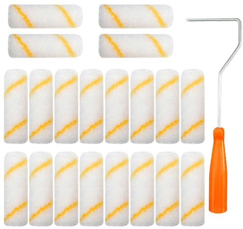 Gotetiso Rullo per Pittura 20 Pezzi Pennello a Rullo di Vernice Kit Rulli Pittura Rullo di Verniciatura 10cm Mini Pennelli da Pittura Rullo Rulli per Dipingere e Manico per Rulli per Pareti Soffitti