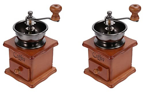 Fegtrty Lot de 2 moulins à café manuels en bois en acier inoxydable rétro avec céramique