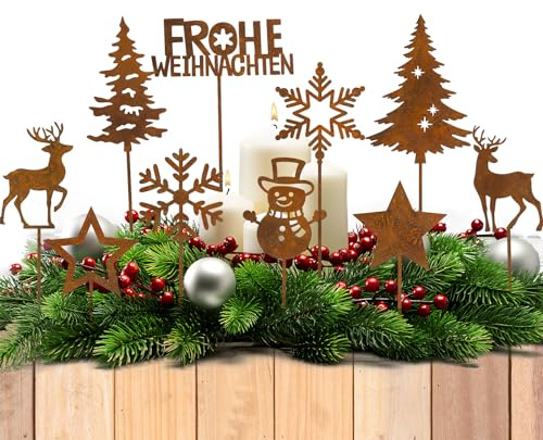 BOFUNX 10PCS Weihnachten Roststecker Rost Gartenstecker Weihnachtsdeko Gartendeko aus Metall Rost Deko für Advent Weihnachten Garten Terrasse Balkon