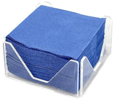 Hostelnovo - Servilletero Coctel de Metacrilato Transparente - 10x10 cm - Incluye 50 servilletas azules