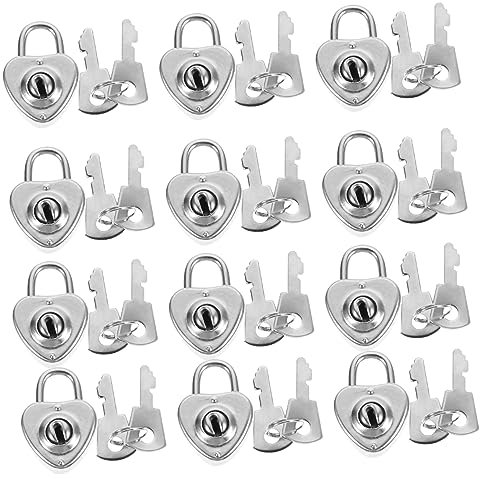 DOITOOL Lot De 12 Mini Cadenas Polyvalents De Cœur Argentés Antirouille En Métal Clés Doubles Pour Serrures De Valise, Tiroir Et Armoire, Usage Voyage Et Sécurisé, Compact Et Léger