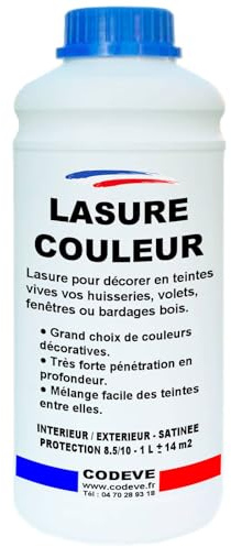 Lasure Bois Couleur - Codeve Bois/Incolore - 1L - Intérieur/extérieur - Pour La Protection En Couleurs Déco De Votre Bois Neuf Ou Ancien.