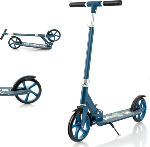 SPOTRAVEL Folding Kick Scooter, 2 Wheel Kids Scooter with 3-Level Adjustable Handlebar, Rear Brake & Kickstand, Lightweight Stunt Scooter for Girls Boys 8+