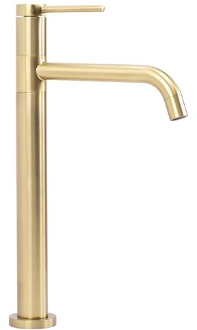 Rea Waschtischarmatur LUGANO BRUSH GOLD HIGH Wasserhahn Bad Badarmatur aus Messing Armatur für Waschbecken Badezimmer Mischbatterie Waschbecken Einhebel (Gold)