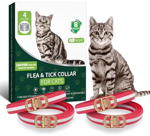 4 Pack Collar for Cats- 32 Months Protection Water Resistant Cat Collars for Kitten Small Medium Large Dog- Red & White