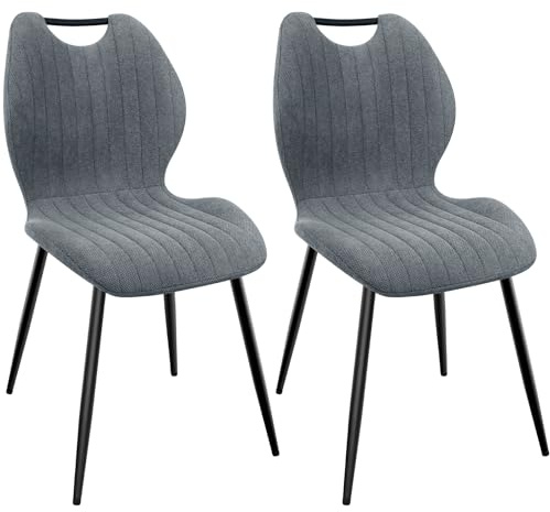 WAFTING Esszimmerstühle 2er Set, Gepolsterter Stuhl aus Stoff, Dunkelgrau | Hohe Rückenlehne, Schwarz Lackierte Metallfüße, für Esszimmer, Schlafzimmer und Empfang